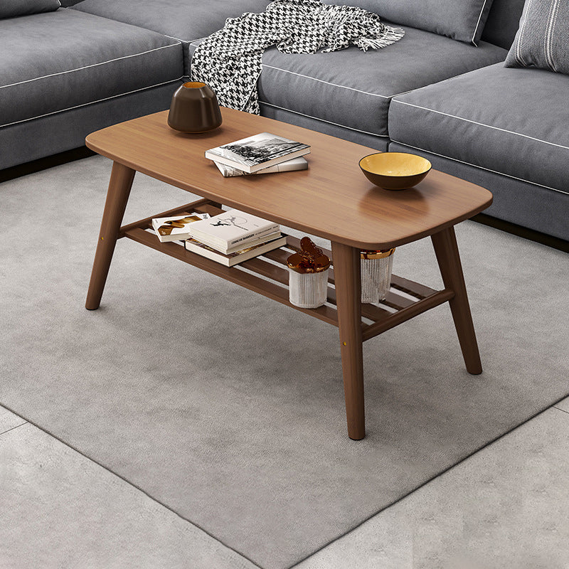 4 Legs Coffee Table Single Modern Oval Cocktail Table with Shelf 39.5"L x 20"W x 20"H Walnut Shelves Included Clearhalo 'Coffee & Accent Tables' 'Coffee Tables' 'coffee_tables' 'furn' 'furn_coffee_tables' 'Furniture' 'Living Room Furniture' 6907699