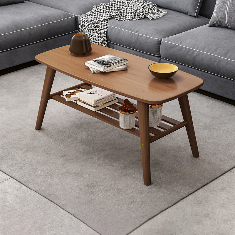 4 Legs Coffee Table Single Modern Oval Cocktail Table with Shelf 39.5"L x 19.5"W x 16"H Walnut Shelves Included Clearhalo 'Coffee & Accent Tables' 'Coffee Tables' 'coffee_tables' 'furn' 'furn_coffee_tables' 'Furniture' 'Living Room Furniture' 6907707