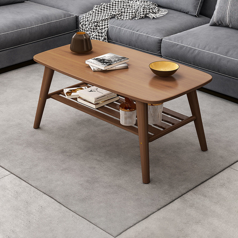 4 Legs Coffee Table Single Modern Oval Cocktail Table with Shelf 47"L x 24"W x 16"H Walnut Shelves Included Clearhalo 'Coffee & Accent Tables' 'Coffee Tables' 'coffee_tables' 'furn' 'furn_coffee_tables' 'Furniture' 'Living Room Furniture' 6907711