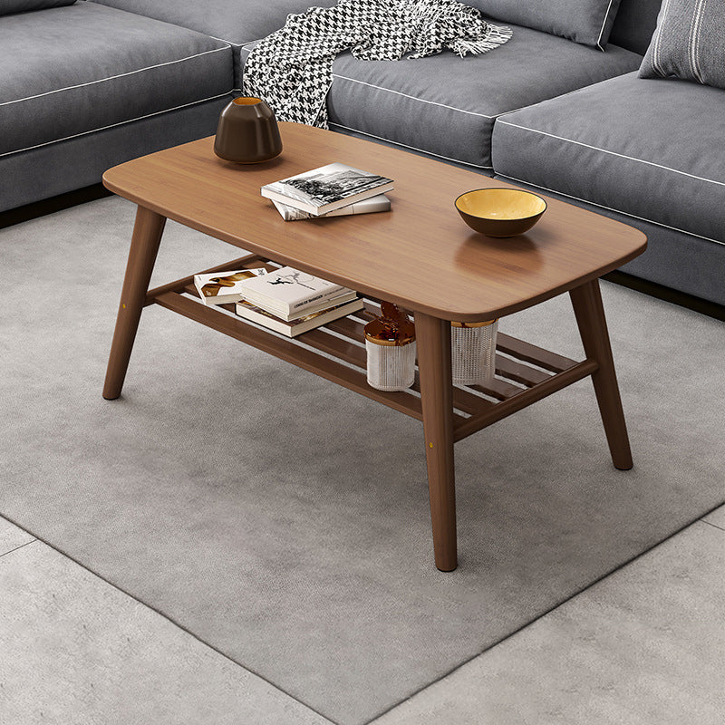 4 Legs Coffee Table Single Modern Oval Cocktail Table with Shelf 39.5"L x 24"W x 16"H Walnut Shelves Included Clearhalo 'Coffee & Accent Tables' 'Coffee Tables' 'coffee_tables' 'furn' 'furn_coffee_tables' 'Furniture' 'Living Room Furniture' 6907712