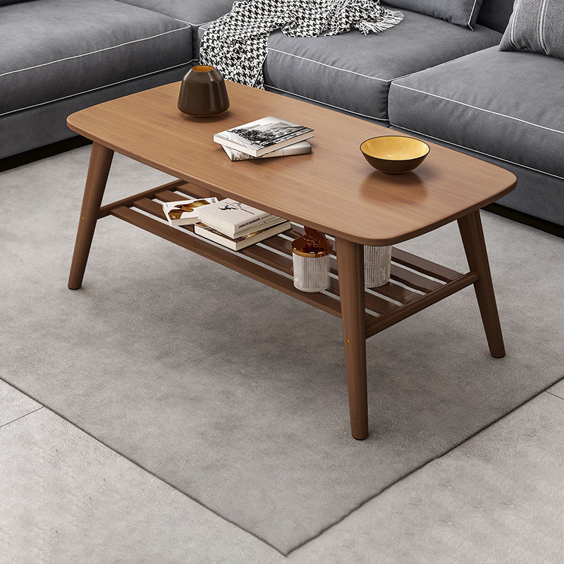 4 Legs Coffee Table Single Modern Oval Cocktail Table with Shelf 39.5"L x 24"W x 24"H Walnut Shelves Included Clearhalo 'Coffee & Accent Tables' 'Coffee Tables' 'coffee_tables' 'furn' 'furn_coffee_tables' 'Furniture' 'Living Room Furniture' 6907714