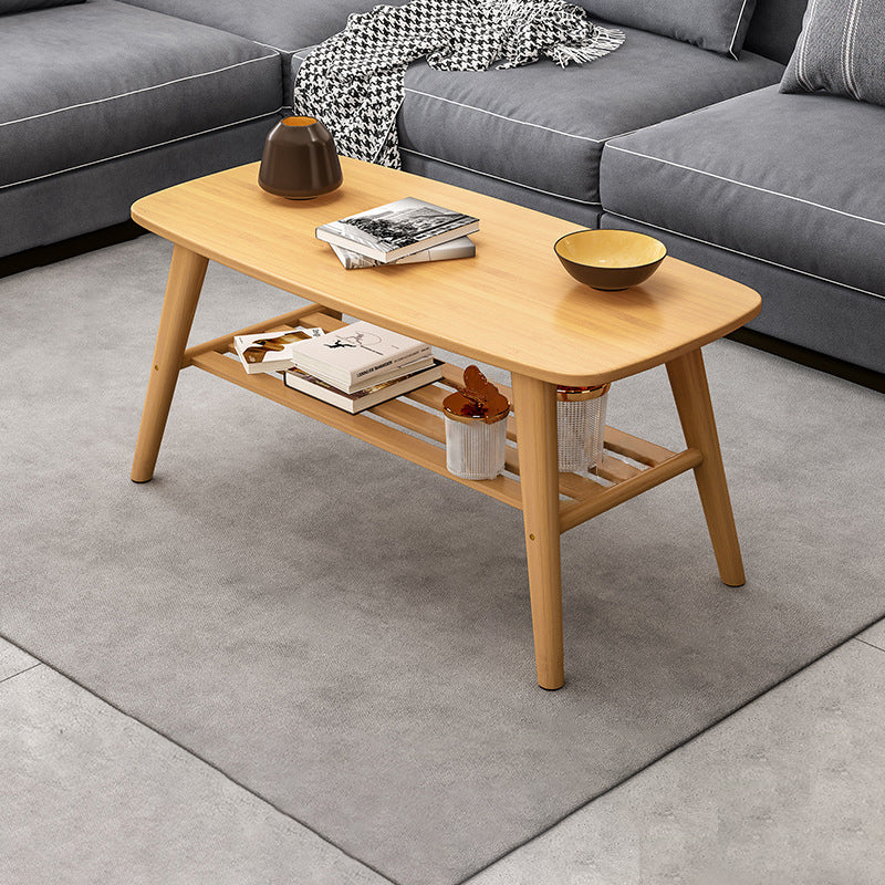 4 Legs Coffee Table Single Modern Oval Cocktail Table with Shelf 39.5"L x 20"W x 24"H Natural Shelves Included Clearhalo 'Coffee & Accent Tables' 'Coffee Tables' 'coffee_tables' 'furn' 'furn_coffee_tables' 'Furniture' 'Living Room Furniture' 6907717