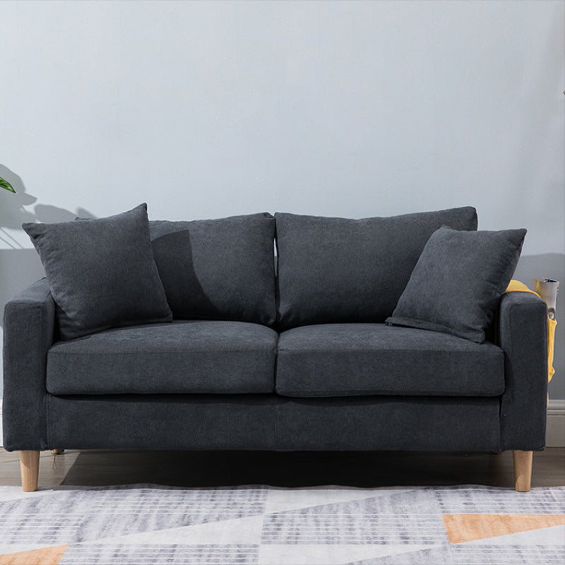 Scandinavian Sofa with 2 Pillows Square Arm Living Room Fabric Seating