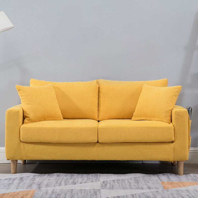Scandinavian Sofa with 2 Pillows Square Arm Living Room Fabric Seating