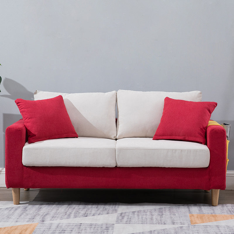 Scandinavian Sofa with 2 Pillows Square Arm Living Room Fabric Seating