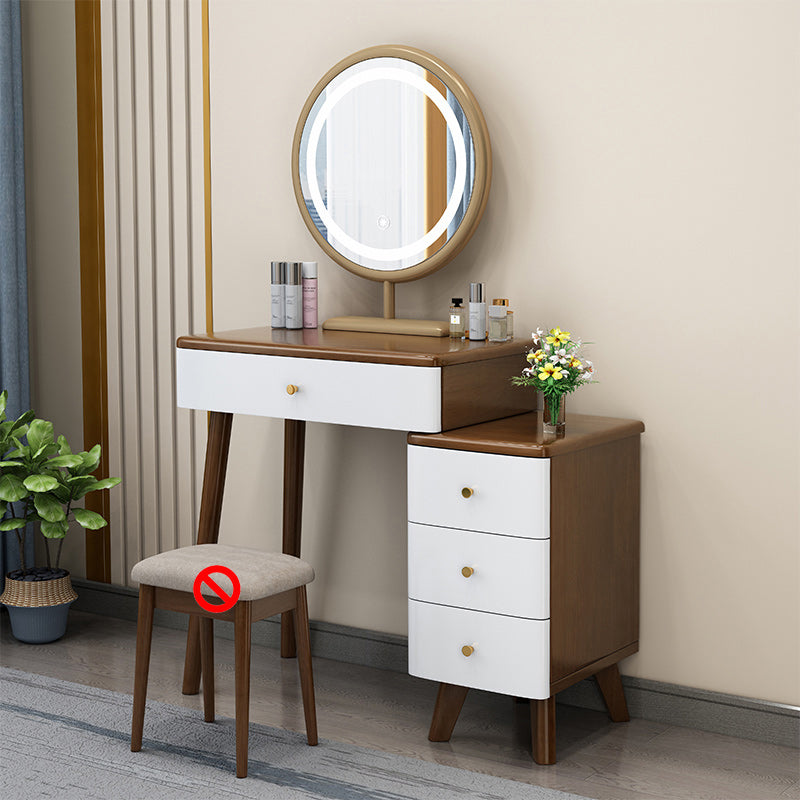 Solid Wood Vanity Makeup Table with Drawer Standing Mirror Dressing Table