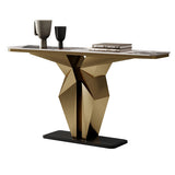 Mesa de consola rectangular de piedra Glam 13.78 "Mesa de acento de ancho con base abstracta