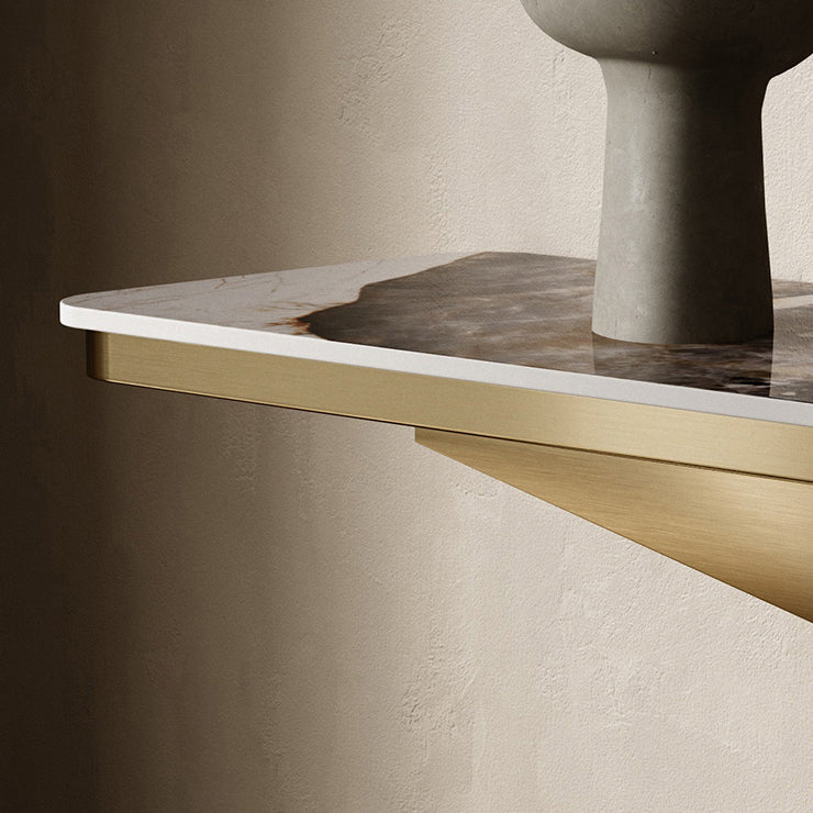 Mesa de consola rectangular de piedra Glam 13.78 "Mesa de acento de ancho con base abstracta