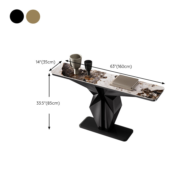 Mesa de consola rectangular de piedra Glam 13.78 "Mesa de acento de ancho con base abstracta