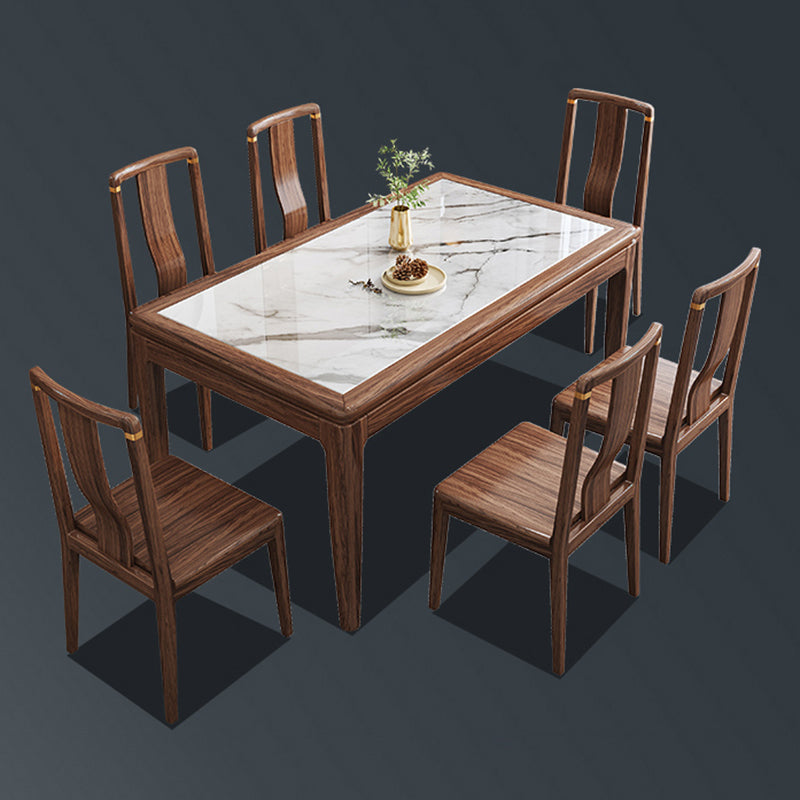 Contemporary 1/2/5/7 Pieces Furniture Rectangle Stone Dining Set in Brown
