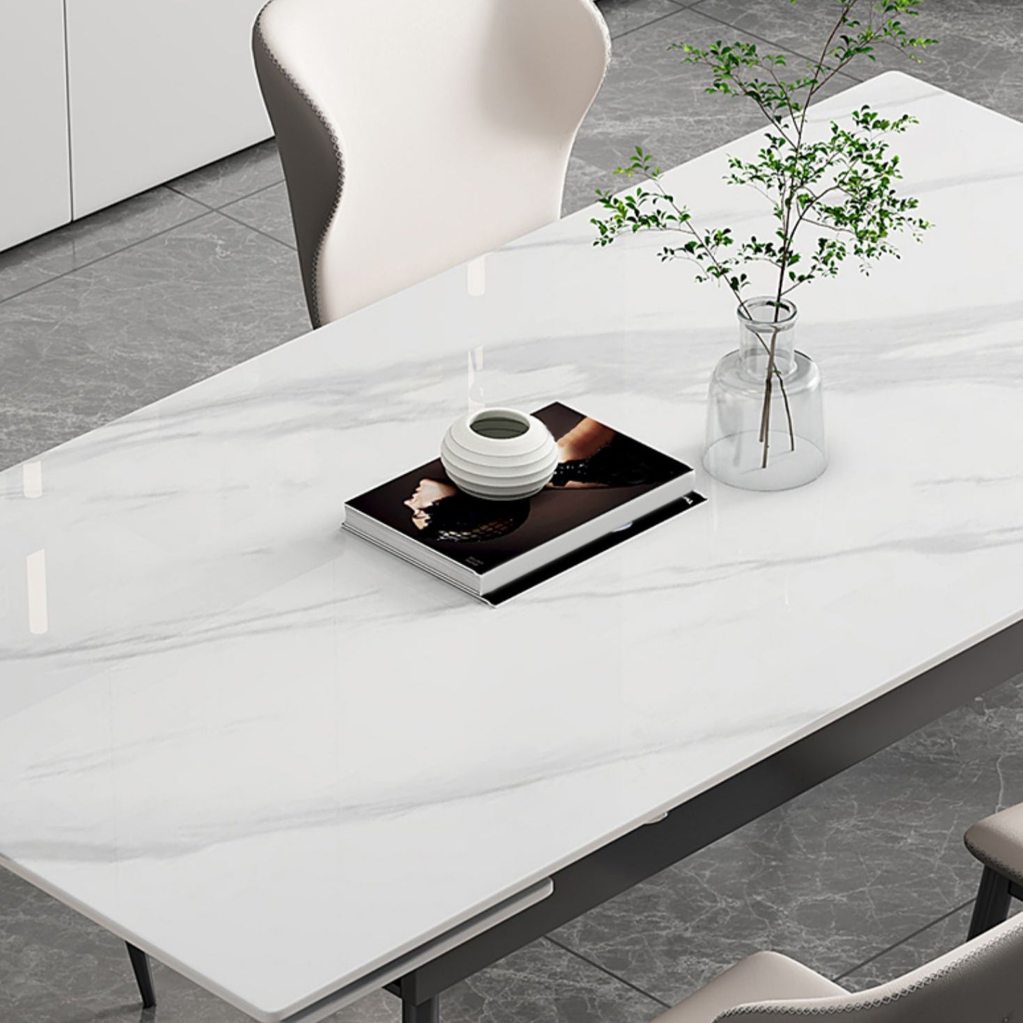 Contemporary 1/2/5/7 Pieces Furniture Rectangle Stone Dining Set in White Clearhalo 'Dining Room Sets' 'Dining Tables & Seating' 'dining_room_set' 'furn' 'furn_dining_room_set' 'Furniture' 'Kitchen & Dining Furniture' 6910905