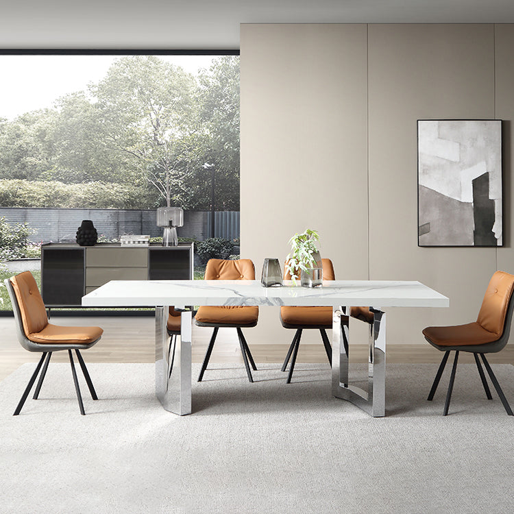 Modern 1/4/5/7 stukken eetkamerstoelen rechthoekige steenmeubels in wit gezet