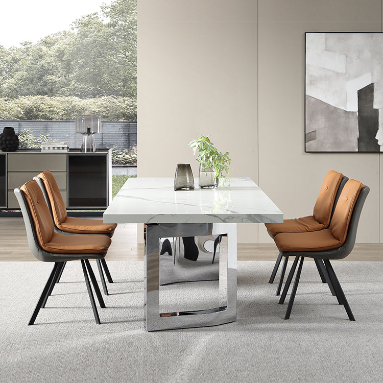 Modern 1/4/5/7 stukken eetkamerstoelen rechthoekige steenmeubels in wit gezet