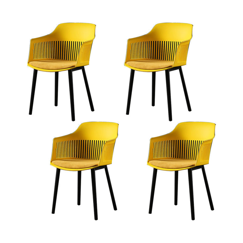 Slat Back Dining Side Chair Industrial Plastic Dining Arm Chair in Black Legs Yellow 4 Piece Set Clearhalo 'Dining Chairs' 'Dining Tables & Seating' 'dining_chair' 'furn' 'furn_dining_chair' 'Furniture' 'Kitchen & Dining Furniture' 6911018