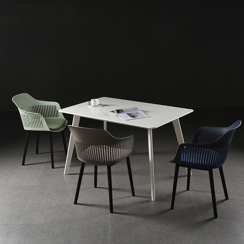 Slat Back Dining Side Chair Industrial Plastic Dining Arm Chair in Black Legs Clearhalo 'Dining Chairs' 'Dining Tables & Seating' 'dining_chair' 'furn' 'furn_dining_chair' 'Furniture' 'Kitchen & Dining Furniture' 6911019
