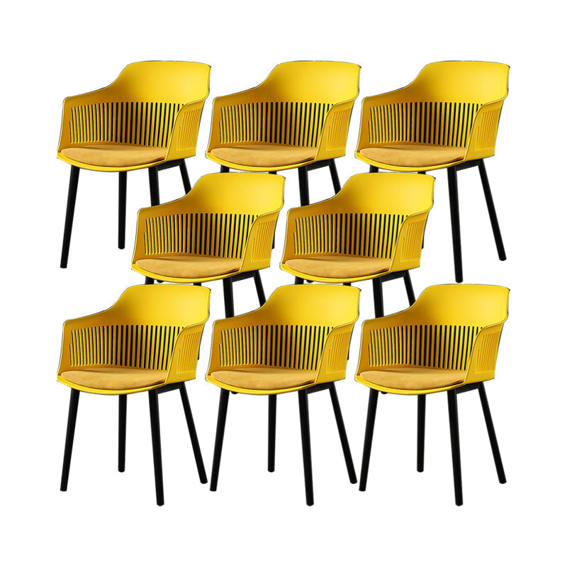 Slat Back Dining Side Chair Industrial Plastic Dining Arm Chair in Black Legs Yellow 8 Piece Set Clearhalo 'Dining Chairs' 'Dining Tables & Seating' 'dining_chair' 'furn' 'furn_dining_chair' 'Furniture' 'Kitchen & Dining Furniture' 6911020