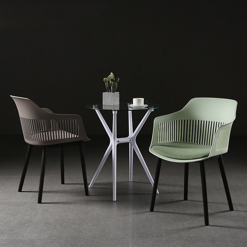 Slat Back Dining Side Chair Industrial Plastic Dining Arm Chair in Black Legs Clearhalo 'Dining Chairs' 'Dining Tables & Seating' 'dining_chair' 'furn' 'furn_dining_chair' 'Furniture' 'Kitchen & Dining Furniture' 6911022