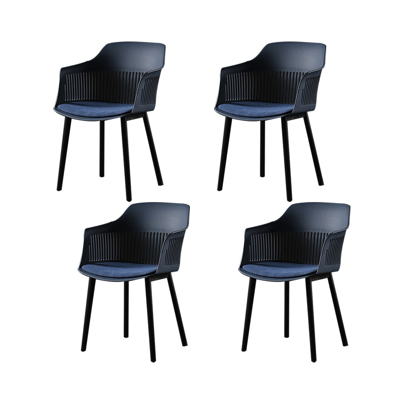 Slat Back Dining Side Chair Industrial Plastic Dining Arm Chair in Black Legs Blue 4 Piece Set Clearhalo 'Dining Chairs' 'Dining Tables & Seating' 'dining_chair' 'furn' 'furn_dining_chair' 'Furniture' 'Kitchen & Dining Furniture' 6911023