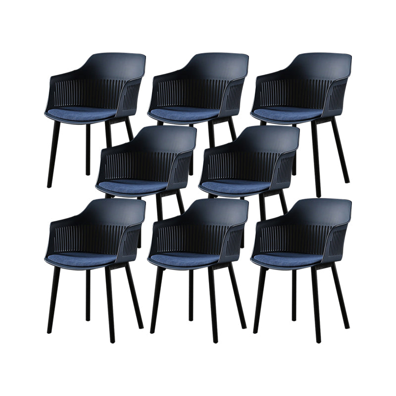 Slat Back Dining Side Chair Industrial Plastic Dining Arm Chair in Black Legs Blue 8 Piece Set Clearhalo 'Dining Chairs' 'Dining Tables & Seating' 'dining_chair' 'furn' 'furn_dining_chair' 'Furniture' 'Kitchen & Dining Furniture' 6911026
