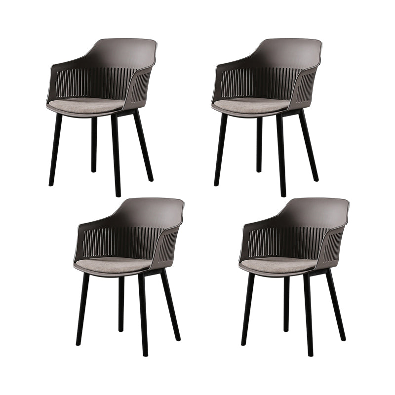 Slat Back Dining Side Chair Industrial Plastic Dining Arm Chair in Black Legs Grey 4 Piece Set Clearhalo 'Dining Chairs' 'Dining Tables & Seating' 'dining_chair' 'furn' 'furn_dining_chair' 'Furniture' 'Kitchen & Dining Furniture' 6911029