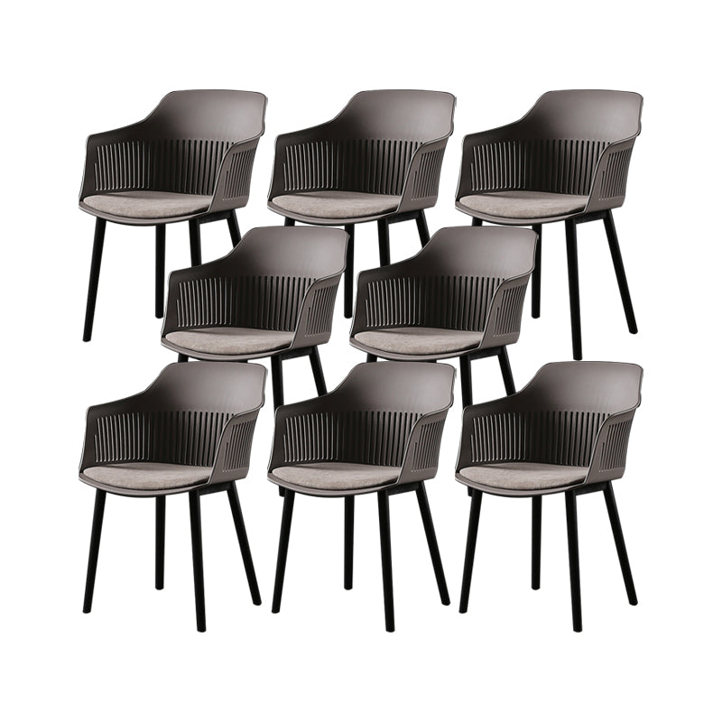 Slat Back Dining Side Chair Industrial Plastic Dining Arm Chair in Black Legs Grey 8 Piece Set Clearhalo 'Dining Chairs' 'Dining Tables & Seating' 'dining_chair' 'furn' 'furn_dining_chair' 'Furniture' 'Kitchen & Dining Furniture' 6911031