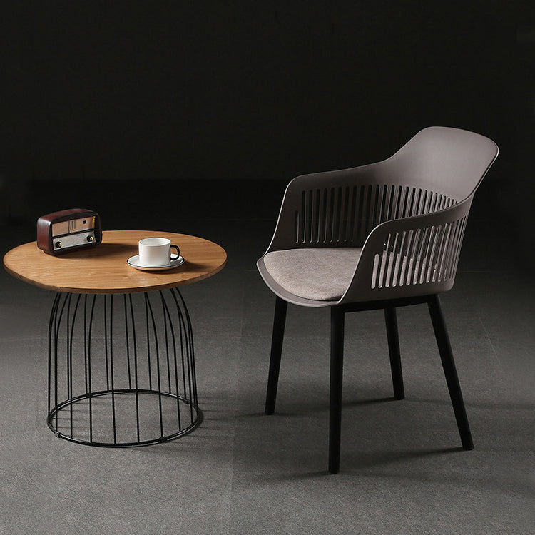 Slat Back Dining Side Chair Industrial Plastic Dining Arm Chair in Black Legs Clearhalo 'Dining Chairs' 'Dining Tables & Seating' 'dining_chair' 'furn' 'furn_dining_chair' 'Furniture' 'Kitchen & Dining Furniture' 6911032