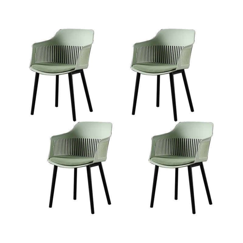 Slat Back Dining Side Chair Industrial Plastic Dining Arm Chair in Black Legs Green 4 Piece Set Clearhalo 'Dining Chairs' 'Dining Tables & Seating' 'dining_chair' 'furn' 'furn_dining_chair' 'Furniture' 'Kitchen & Dining Furniture' 6911033