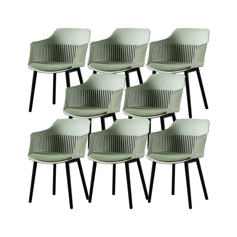 Slat Back Dining Side Chair Industrial Plastic Dining Arm Chair in Black Legs Green 8 Piece Set Clearhalo 'Dining Chairs' 'Dining Tables & Seating' 'dining_chair' 'furn' 'furn_dining_chair' 'Furniture' 'Kitchen & Dining Furniture' 6911034