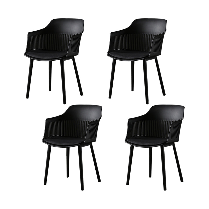 Slat Back Dining Side Chair Industrial Plastic Dining Arm Chair in Black Legs Black 4 Piece Set Clearhalo 'Dining Chairs' 'Dining Tables & Seating' 'dining_chair' 'furn' 'furn_dining_chair' 'Furniture' 'Kitchen & Dining Furniture' 6911035