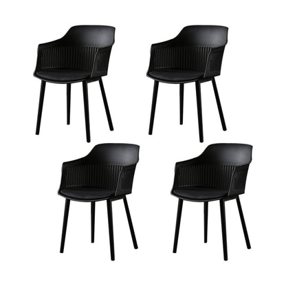 Slat Back Dining Side Chair Industrial Plastic Dining Arm Chair in Black Legs Black 4 Piece Set Clearhalo 'Dining Chairs' 'Dining Tables & Seating' 'dining_chair' 'furn' 'furn_dining_chair' 'Furniture' 'Kitchen & Dining Furniture' 6911035