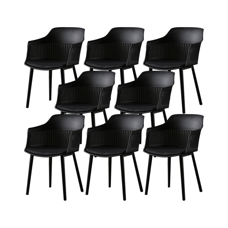 Slat Back Dining Side Chair Industrial Plastic Dining Arm Chair in Black Legs Black 8 Piece Set Clearhalo 'Dining Chairs' 'Dining Tables & Seating' 'dining_chair' 'furn' 'furn_dining_chair' 'Furniture' 'Kitchen & Dining Furniture' 6911036