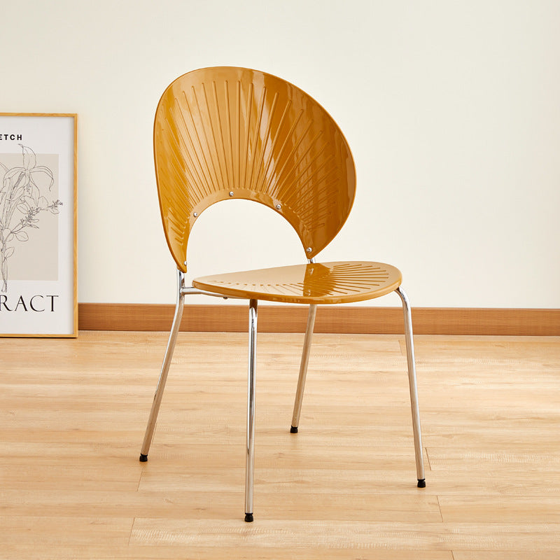 Nordic Metal Side Chair Low Back Armless Chair for Patio Use Orange 1 Piece Clearhalo 'Dining Chairs' 'Dining Tables & Seating' 'dining_chair' 'furn' 'furn_dining_chair' 'Furniture' 'Kitchen & Dining Furniture' 6911171