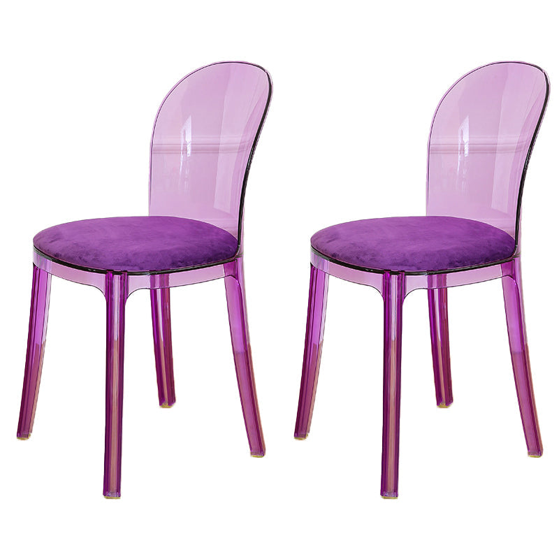 Modern Plastic Side Chair Modern Low Back Armless Chair for Dining Room Purple Upholstered Chair(s) 2 Piece Set Clearhalo 'Dining Chairs' 'Dining Tables & Seating' 'dining_chair' 'furn' 'furn_dining_chair' 'Furniture' 'Kitchen & Dining Furniture' 6911375