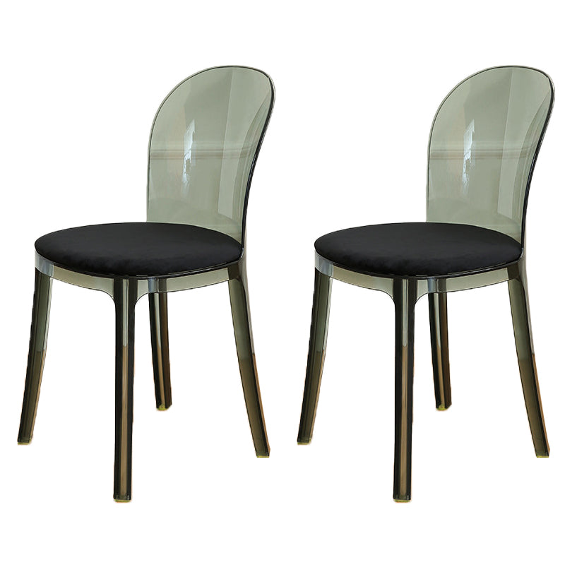 Modern Plastic Side Chair Modern Low Back Armless Chair for Dining Room Smoke Gray Upholstered Chair(s) 2 Piece Set Clearhalo 'Dining Chairs' 'Dining Tables & Seating' 'dining_chair' 'furn' 'furn_dining_chair' 'Furniture' 'Kitchen & Dining Furniture' 6911378