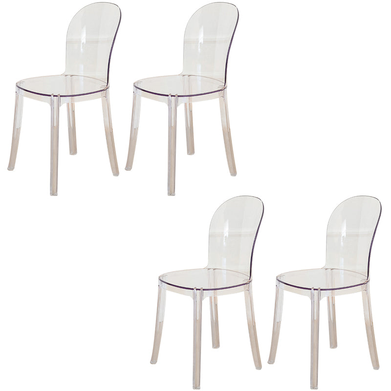 Modern Plastic Side Chair Modern Low Back Armless Chair for Dining Room Clear Non-Upholstered Chair(s) 4 Piece Set Clearhalo 'Dining Chairs' 'Dining Tables & Seating' 'dining_chair' 'furn' 'furn_dining_chair' 'Furniture' 'Kitchen & Dining Furniture' 6911379