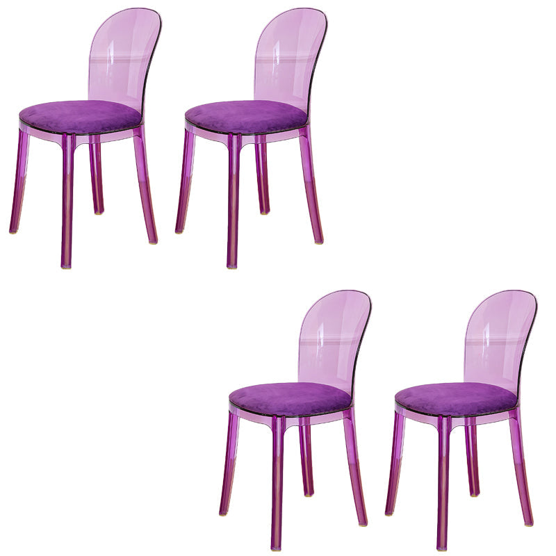 Modern Plastic Side Chair Modern Low Back Armless Chair for Dining Room Purple Upholstered Chair(s) 4 Piece Set Clearhalo 'Dining Chairs' 'Dining Tables & Seating' 'dining_chair' 'furn' 'furn_dining_chair' 'Furniture' 'Kitchen & Dining Furniture' 6911383