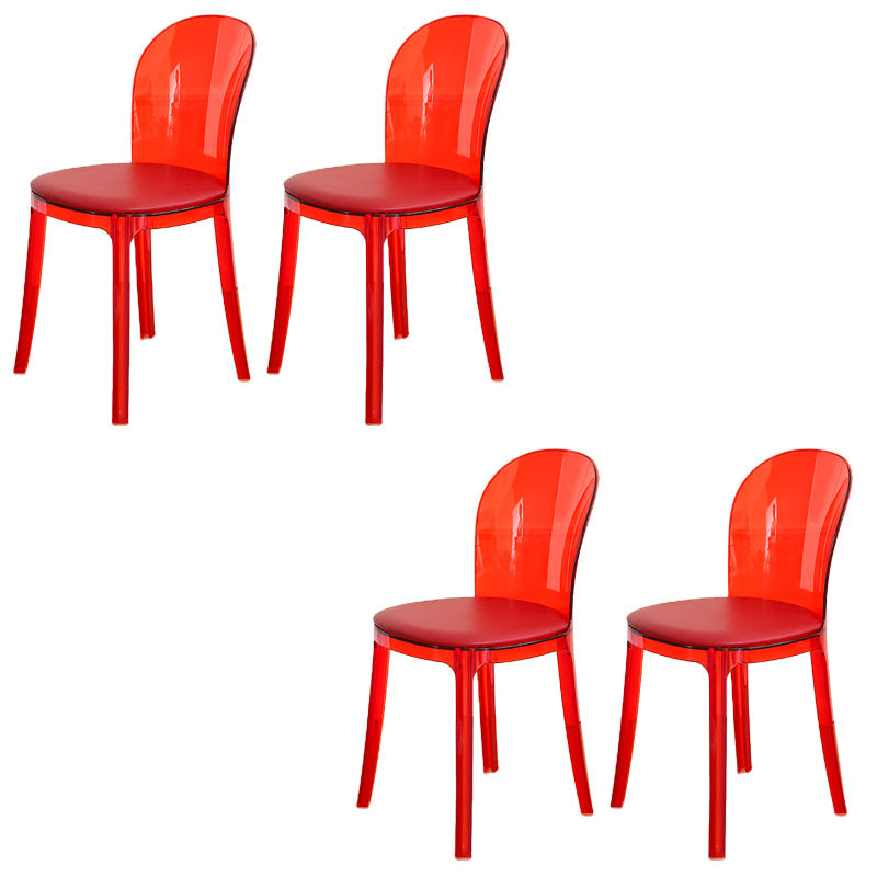 Modern Plastic Side Chair Modern Low Back Armless Chair for Dining Room Red Upholstered Chair(s) 4 Piece Set Clearhalo 'Dining Chairs' 'Dining Tables & Seating' 'dining_chair' 'furn' 'furn_dining_chair' 'Furniture' 'Kitchen & Dining Furniture' 6911385