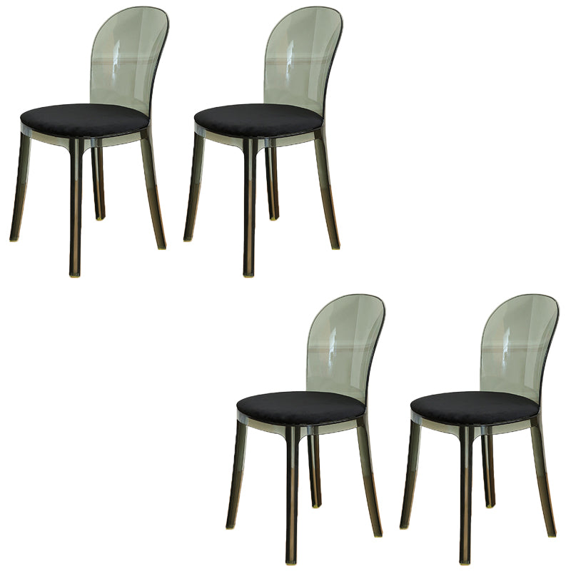 Modern Plastic Side Chair Modern Low Back Armless Chair for Dining Room Smoke Gray Upholstered Chair(s) 4 Piece Set Clearhalo 'Dining Chairs' 'Dining Tables & Seating' 'dining_chair' 'furn' 'furn_dining_chair' 'Furniture' 'Kitchen & Dining Furniture' 6911386