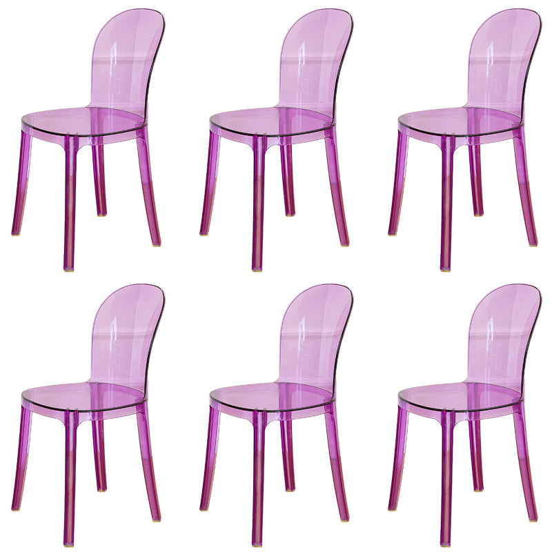 Modern Plastic Side Chair Modern Low Back Armless Chair for Dining Room Purple Non-Upholstered Chair(s) 6 Piece Set Clearhalo 'Dining Chairs' 'Dining Tables & Seating' 'dining_chair' 'furn' 'furn_dining_chair' 'Furniture' 'Kitchen & Dining Furniture' 6911390