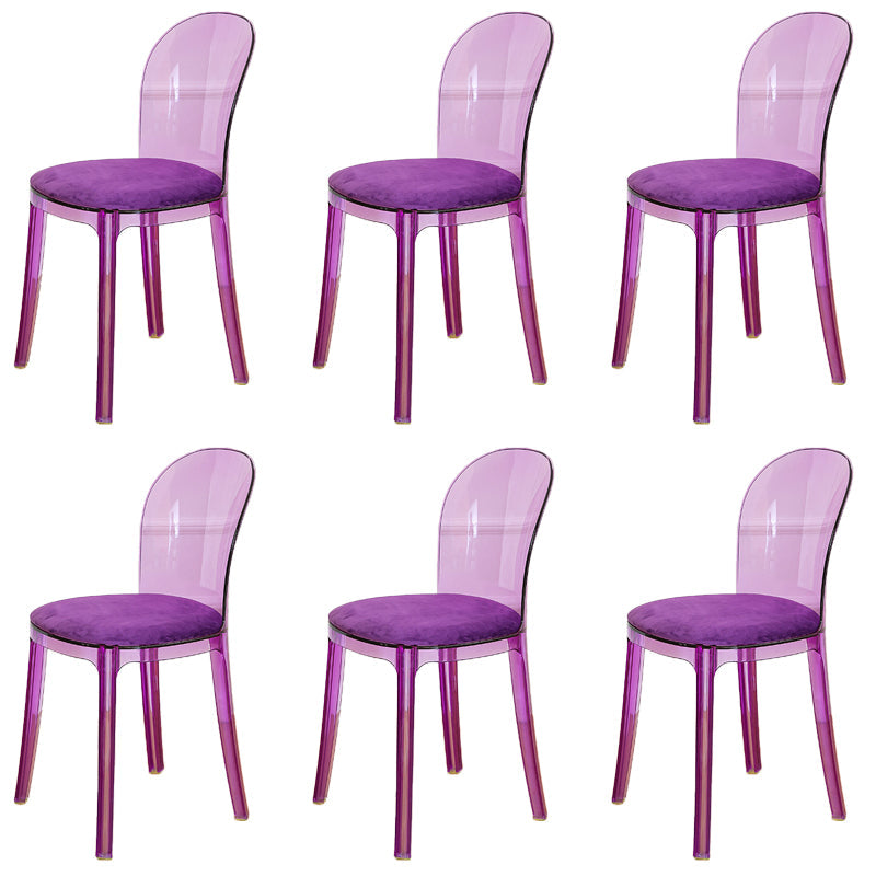 Modern Plastic Side Chair Modern Low Back Armless Chair for Dining Room Purple Upholstered Chair(s) 6 Piece Set Clearhalo 'Dining Chairs' 'Dining Tables & Seating' 'dining_chair' 'furn' 'furn_dining_chair' 'Furniture' 'Kitchen & Dining Furniture' 6911391