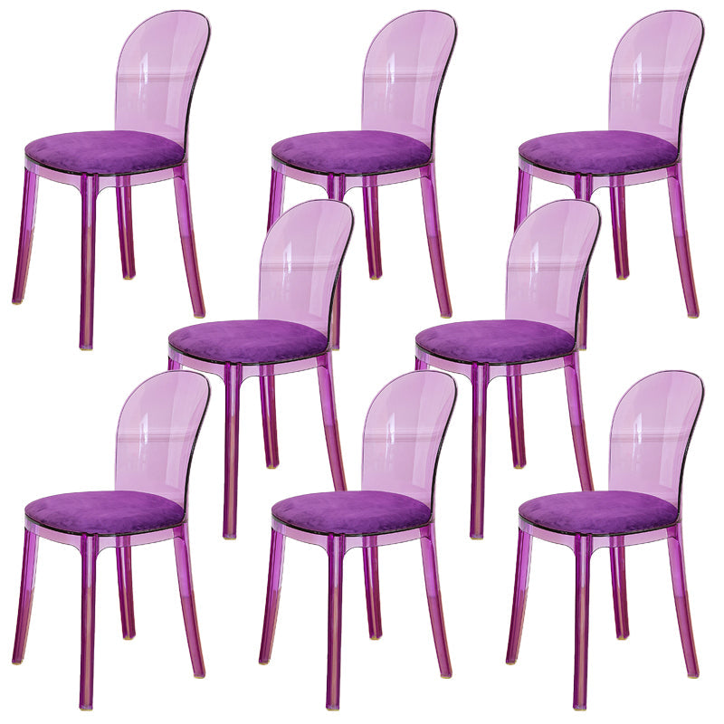 Modern Plastic Side Chair Modern Low Back Armless Chair for Dining Room Purple Upholstered Chair(s) 8 Piece Set Clearhalo 'Dining Chairs' 'Dining Tables & Seating' 'dining_chair' 'furn' 'furn_dining_chair' 'Furniture' 'Kitchen & Dining Furniture' 6911399