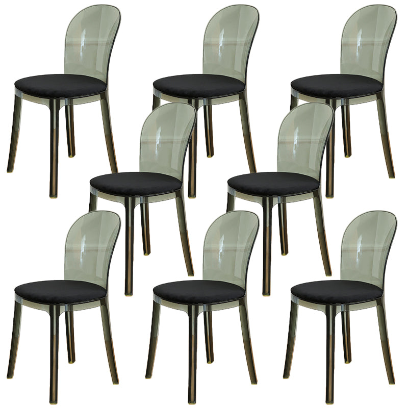 Modern Plastic Side Chair Modern Low Back Armless Chair for Dining Room Smoke Gray Upholstered Chair(s) 8 Piece Set Clearhalo 'Dining Chairs' 'Dining Tables & Seating' 'dining_chair' 'furn' 'furn_dining_chair' 'Furniture' 'Kitchen & Dining Furniture' 6911402