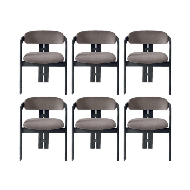 Upholstered Dining Chairs Contemporary Arm Chairs with Wood Base 6 Piece Set Black Clearhalo 'Dining Chairs' 'Dining Tables & Seating' 'dining_chair' 'furn' 'furn_dining_chair' 'Furniture' 'Kitchen & Dining Furniture' 6911695