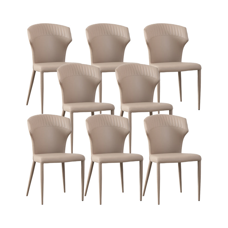 Faux Leather Dining Chairs Wingback Side Chairs with Metal Base Cream Gray 8 Piece Set Clearhalo 'Dining Chairs' 'Dining Tables & Seating' 'dining_chair' 'furn' 'furn_dining_chair' 'Furniture' 'Kitchen & Dining Furniture' 6911717