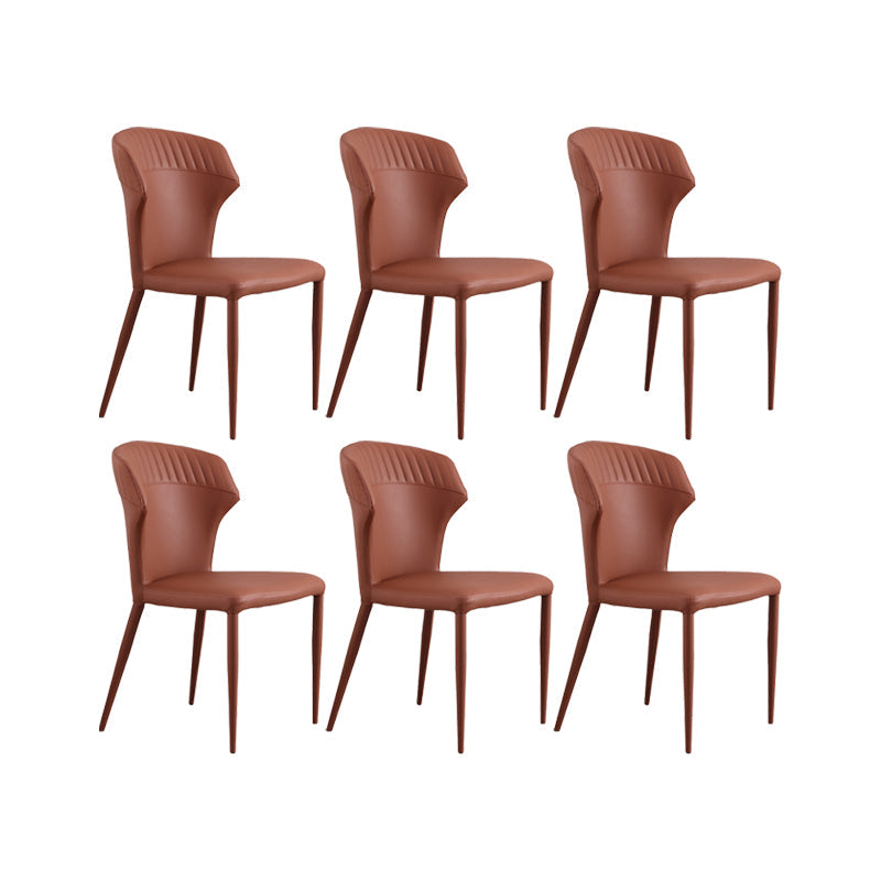 Faux Leather Dining Chairs Wingback Side Chairs with Metal Base Coffee 6 Piece Set Clearhalo 'Dining Chairs' 'Dining Tables & Seating' 'dining_chair' 'furn' 'furn_dining_chair' 'Furniture' 'Kitchen & Dining Furniture' 6911723