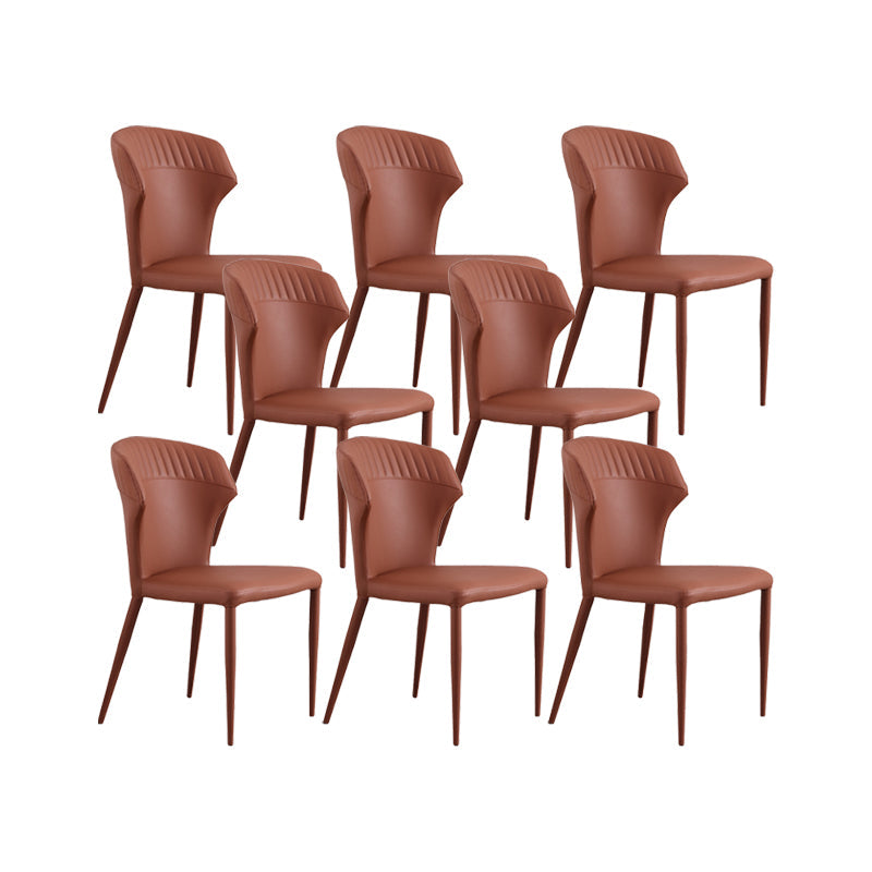 Faux Leather Dining Chairs Wingback Side Chairs with Metal Base Coffee 8 Piece Set Clearhalo 'Dining Chairs' 'Dining Tables & Seating' 'dining_chair' 'furn' 'furn_dining_chair' 'Furniture' 'Kitchen & Dining Furniture' 6911725