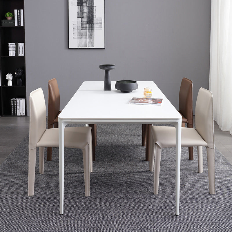 Eigentijdse eetkamerstoelen van kunstleer, armloze stoelen met metalen onderstel