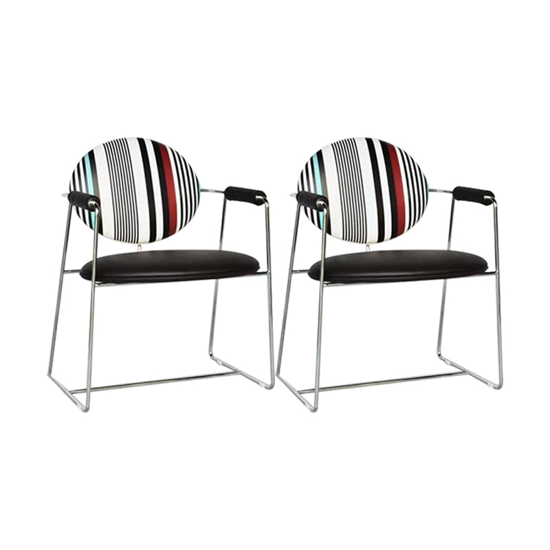 Faux Leathe Dining Chairs Upholstered Arm Chairs with Metal Base Black 2 Piece Set Clearhalo 'Dining Chairs' 'Dining Tables & Seating' 'dining_chair' 'furn' 'furn_dining_chair' 'Furniture' 'Kitchen & Dining Furniture' 6911777