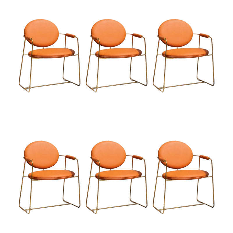 Faux Leathe Dining Chairs Upholstered Arm Chairs with Metal Base Orange 6 Piece Set Clearhalo 'Dining Chairs' 'Dining Tables & Seating' 'dining_chair' 'furn' 'furn_dining_chair' 'Furniture' 'Kitchen & Dining Furniture' 6911789
