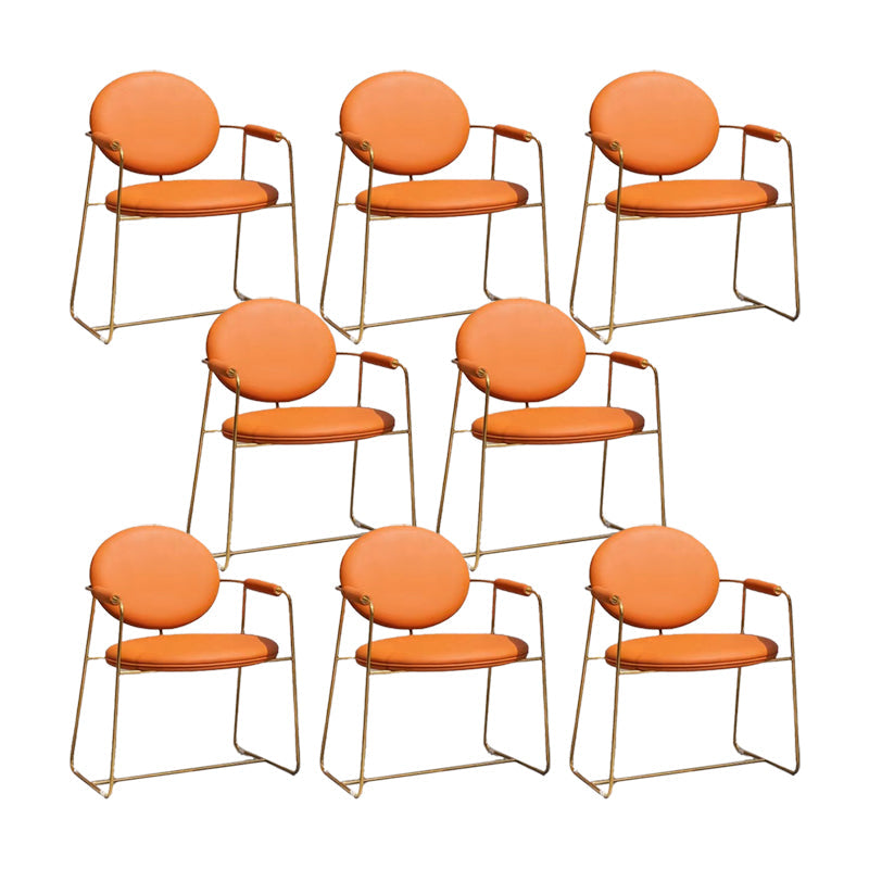 Faux Leathe Dining Chairs Upholstered Arm Chairs with Metal Base Orange 8 Piece Set Clearhalo 'Dining Chairs' 'Dining Tables & Seating' 'dining_chair' 'furn' 'furn_dining_chair' 'Furniture' 'Kitchen & Dining Furniture' 6911790
